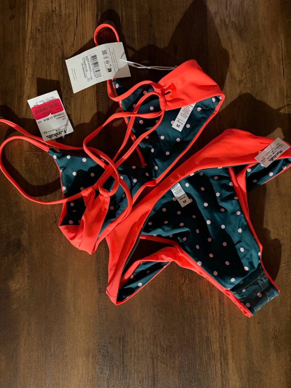 Marshalls Coral-Trim Teal Polka Dot Two-Piece Bikini